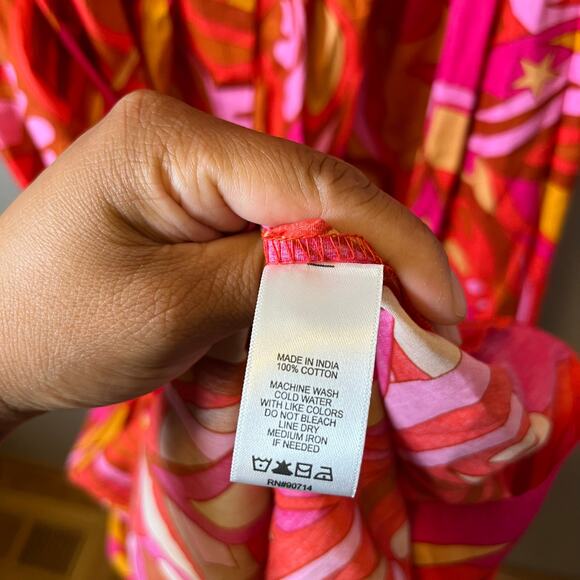 1.State Pink & Orange Puff Sleeve Tiered Maxi Dress 100% Cotton Summer Large New - Picture 5 of 7
